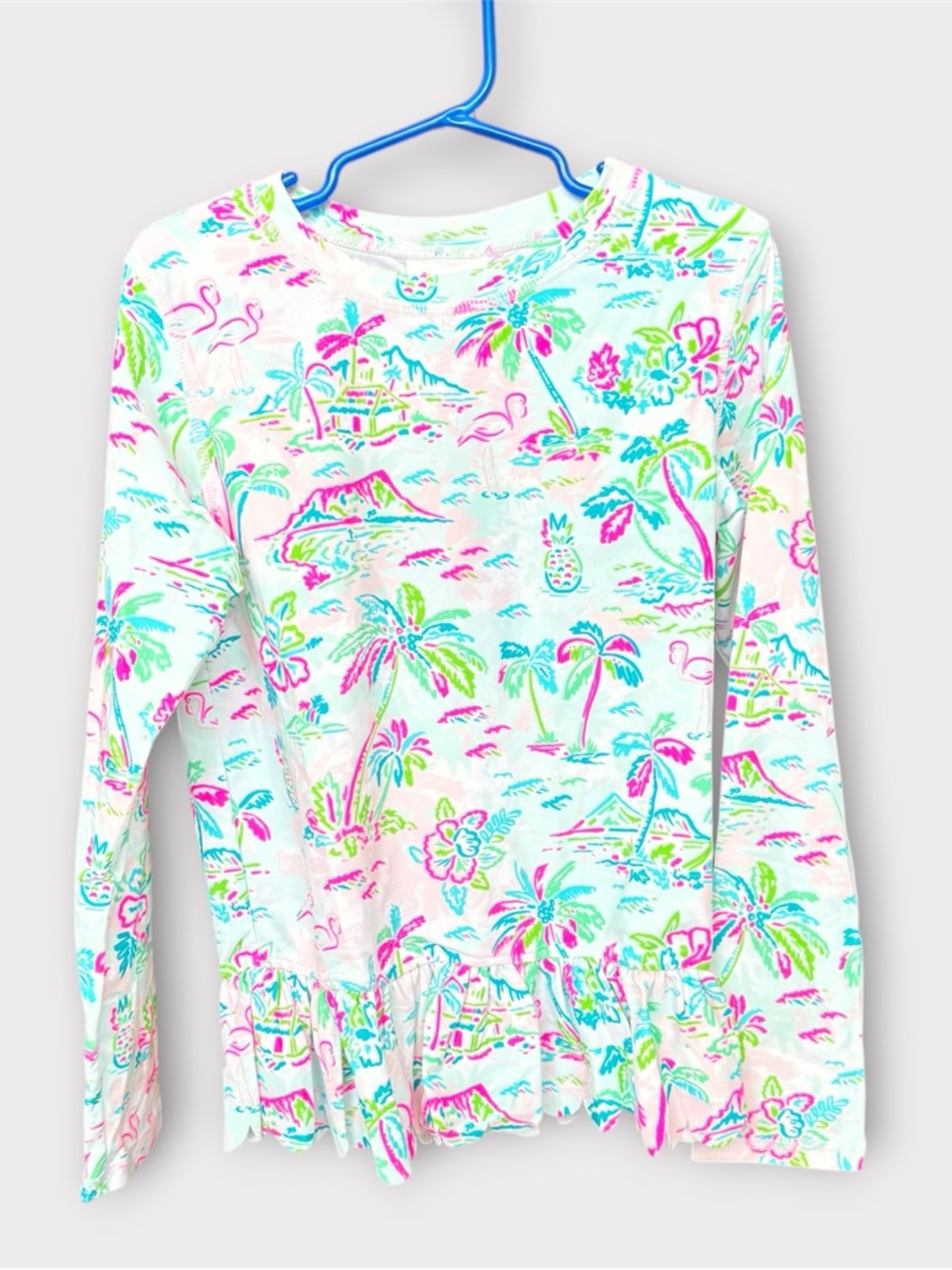RuffleButts Tropical Resort Long Sleeve Rash Guard Vacation Beach Swim Wear NEW